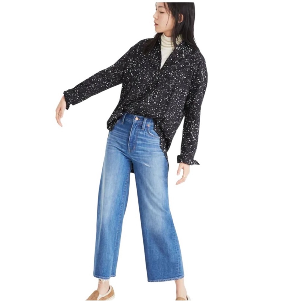 Madewell Black & White Oversized Ex-Boyfriend Flannel Shirt In Star Print XL